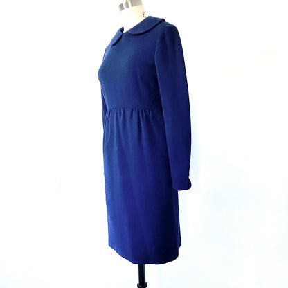 1960s Wool Dress Mod Dress Vintage Navy Boucle Dress Go Go Girl dress Sz 6