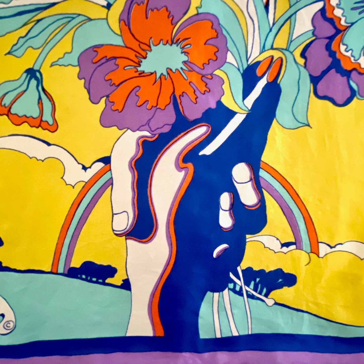 1970 Ron Cherskin Psychedelic Silk Scarf Large Foulard Scarf Novelty Mod All Silk Scarf