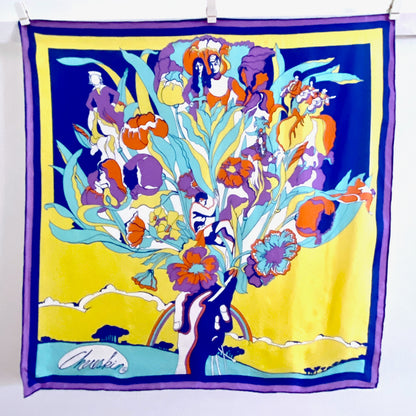 1970 Ron Cherskin Psychedelic Silk Scarf Large Foulard Scarf Novelty Mod All Silk Scarf