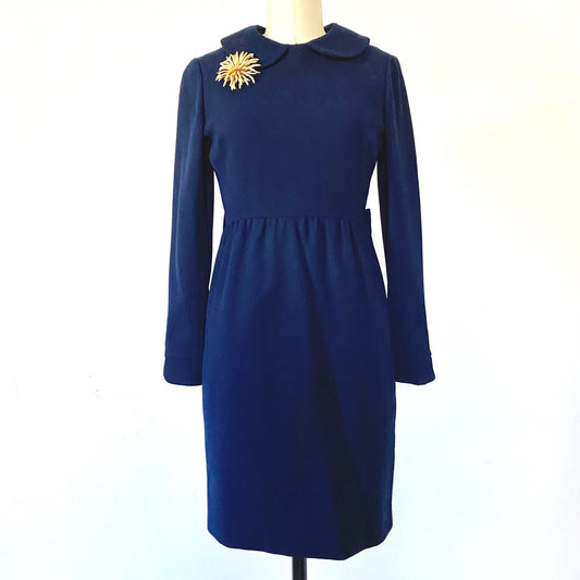 1960s Wool Dress Mod Dress Vintage Navy Boucle Dress Go Go Girl dress Sz 6