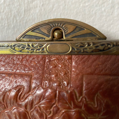 Art Nouveau 1920s Meeker Made Hand tooled leather craftsman handbag Rare with Original Tag Condition