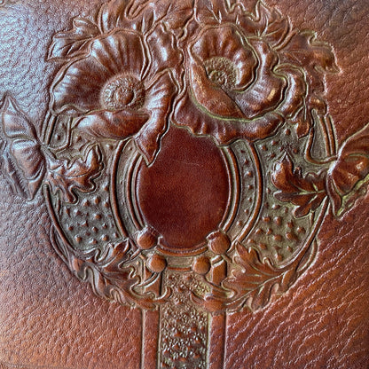 Art Nouveau 1920s Meeker Made Hand tooled leather craftsman handbag Rare with Original Tag Condition