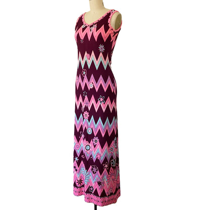 1960s MAURICE Knit Day Dress SUPER MOD A-line Psychedelic Floral Sz 6/8