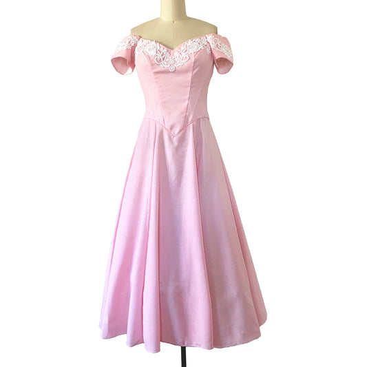 1980's PRICILLA OF BOSTON 1980s Pink Princess Prom Dress