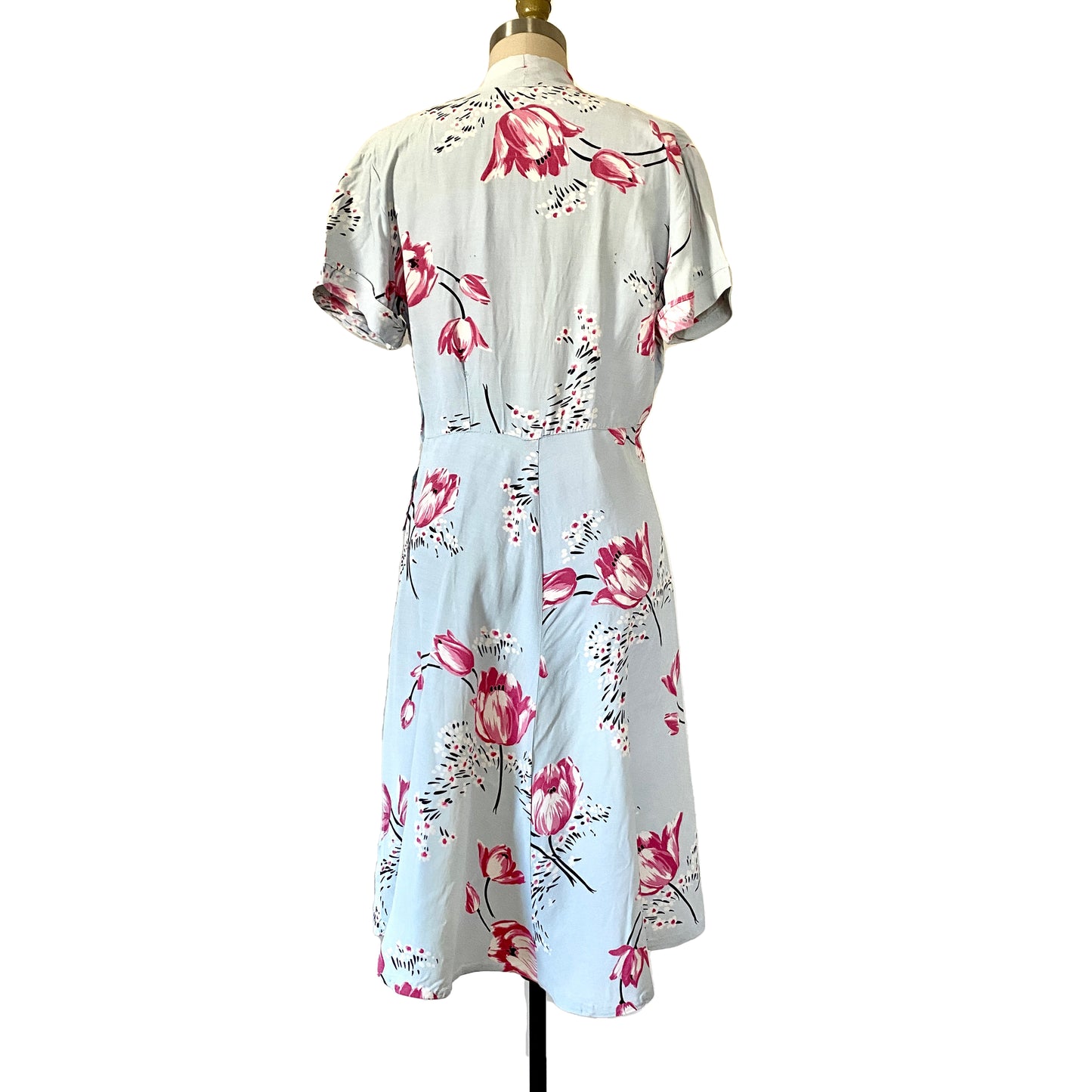 1940s Floral Cold Rayon Day Dress Dancing Tulips Med /8